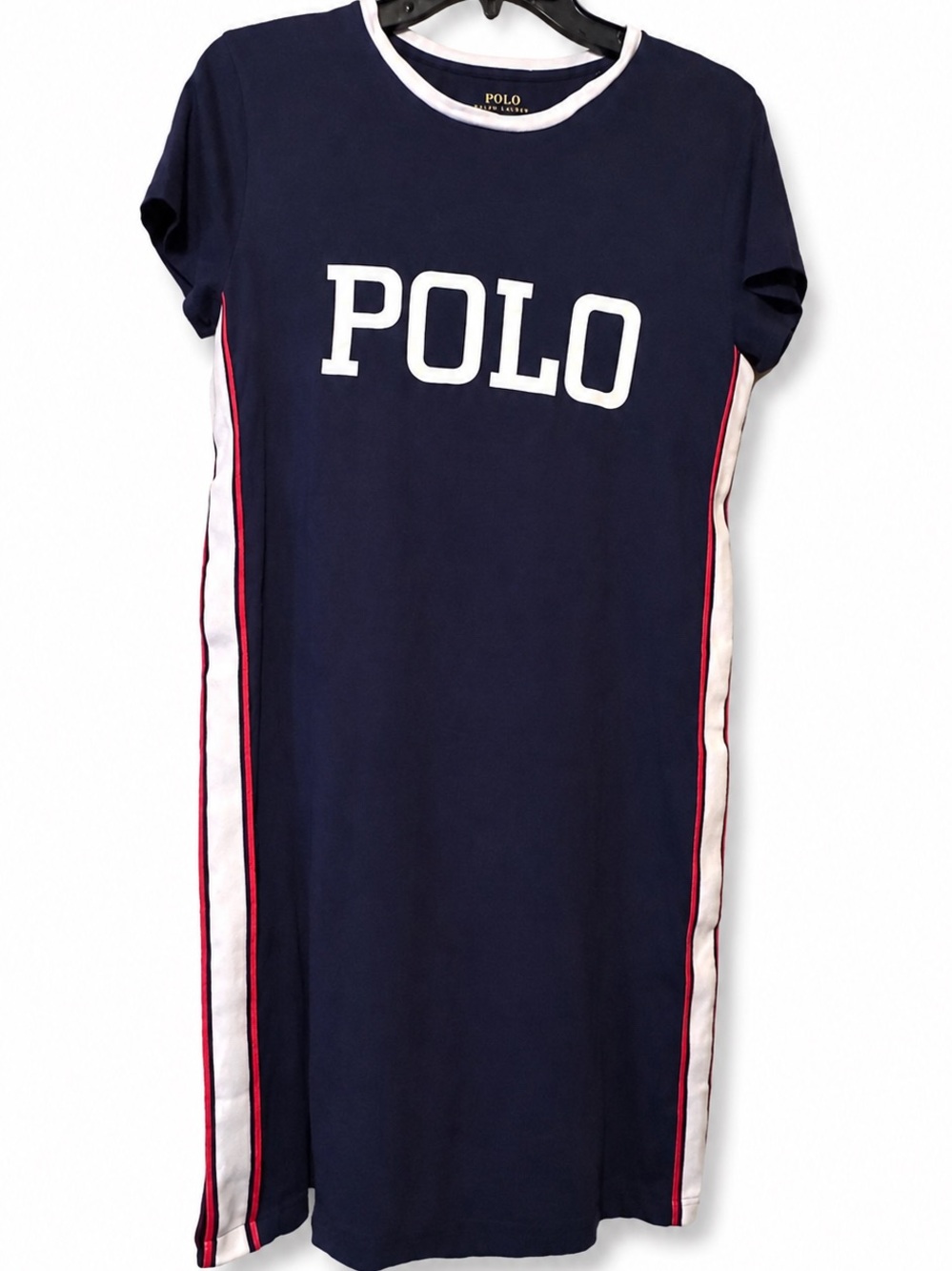 Polo by Ralph Lauren Navy Tee Dress with White Logo and Red Trim